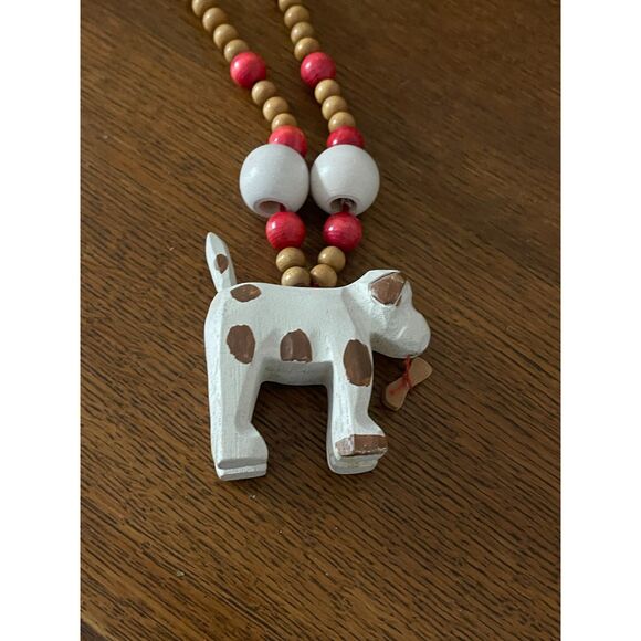 Vintage Large Dog Hand Carved & Painted Wood Necklace with Beads 24" - Picture 3 of 7